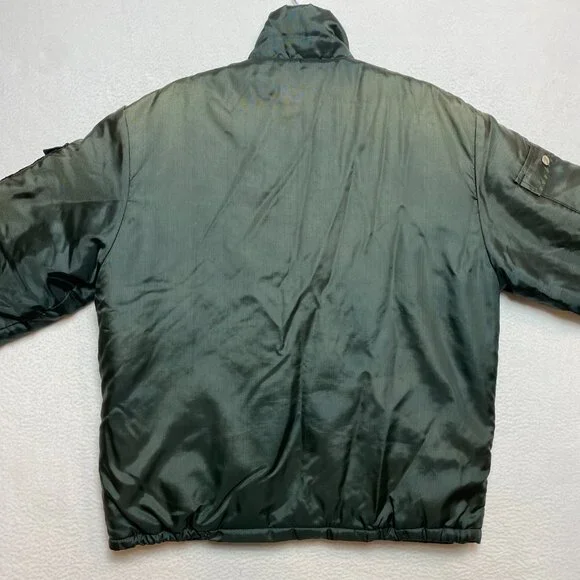 Vintage PADI Scuba Diver Jacket Men's L Gray Green Puffer Full Zip Quilted